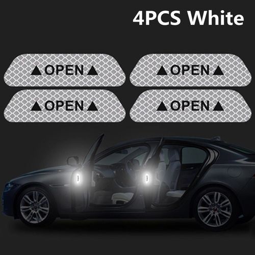 4 Pices Blanc - Autocollants Rflchissants Pour Porte De Voiture, Bande'avertissement'ouverture De Scurit, Bande Anti Collision, Accessoires'intrieur Et'extrieur Automobile