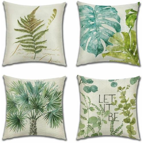 4 Pices Housse De Coussin En Lin Vgtal Taie D'oreiller Douce Et Rsistante  L'usure Adapte Au Coussin De Canap-Lit De Chaise De Table De Salon (Lz-18)