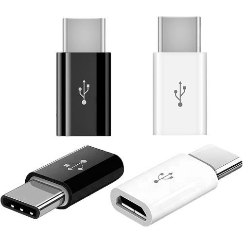 4 Pices USB C Adaptateur,Adaptateur USB C vers Micro USB Connecteur Type C Male vers Micro USB Femelle,Adaptateur Micro USB vers USB Type C,pour P20/30 Autres Smartphones(Noir+Blanche)