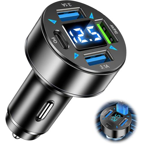 4 Ports Chargeur Voiture Allume Cigare Usb, Usb C Pd 66w, Qc3.0 Prise Allume Cigare Usb Avec Led Voltmtre Compatible Avec Iphone, Android, Samsung, Tablette Compact Et Lger, Scurit Avance