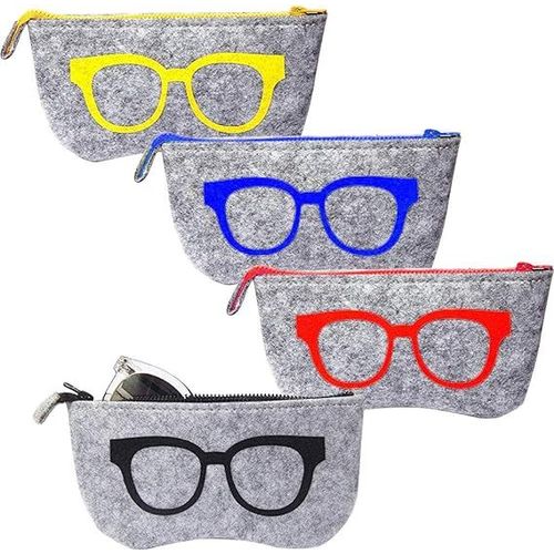 4 Sacs  Lunettes En Feutre (Jaune, Bleu, Noir, Rouge), lgant Sac  Fermeture clair Personnalis, tui  Lunettes Multifonctionnel, Sac De Rangement Pratique
