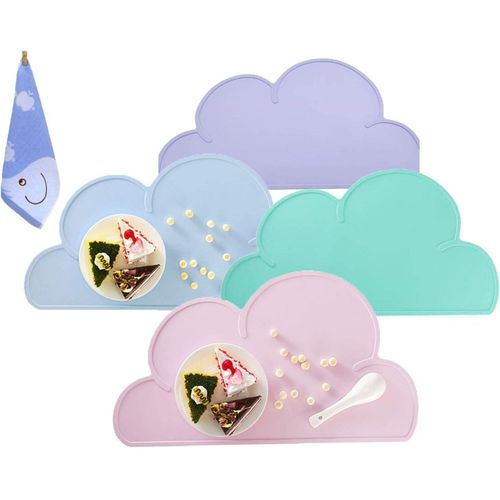 4 Set (Vert + Bleu + Rose + Violet)De Table Silicone Enfant, AntidRapant Lavable ImpermAble  L'eau Belle Forme De Nuage Tapis De Table Pour Tout-Petits Pour Table  Manger