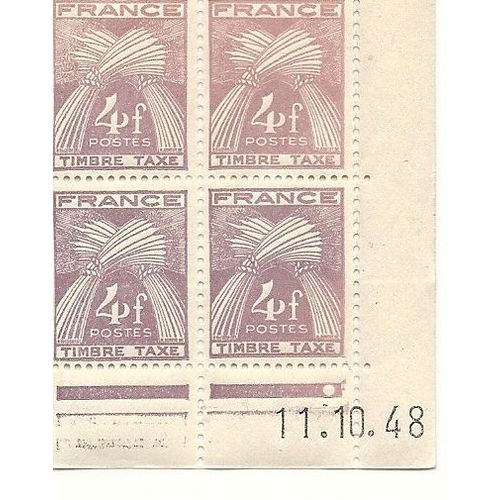 4 Timbres Taxe Neuf 4 Francs Violet Coin Dat 11 10 48 Varit Violet Trs Pale