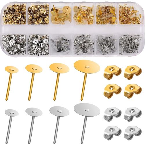 400 Tiges Et Fermoirs De Boucles D'oreilles En Acier Inoxydable Hypoallergnique Avec Fermoirs Papillon Pour La Fabrication De Boucles D'oreilles, Comprend Une Bote De Rangement (4 5 6 8 Mm)