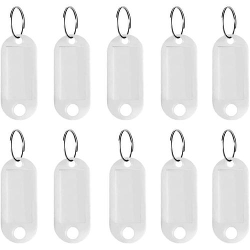 10 Pièces Étiquettes avec Porte Clé, Porte Clés Couleur, Plastique Étiquettes D'identification Avec Porte-clé Fendu, Pour Identificateur de Clé de Porte, Valise, Hôtel, Animal de Compagnie (Blanc)