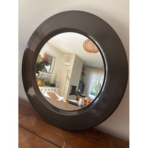 Vintage miroir rond années 70 en plastique brun fumé
