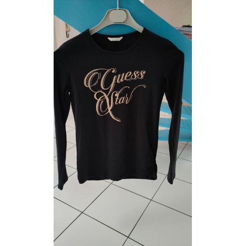 Sweat/ Tee Shirt Manches Longues Noir Guess Taille 16 Ans En Parfait État