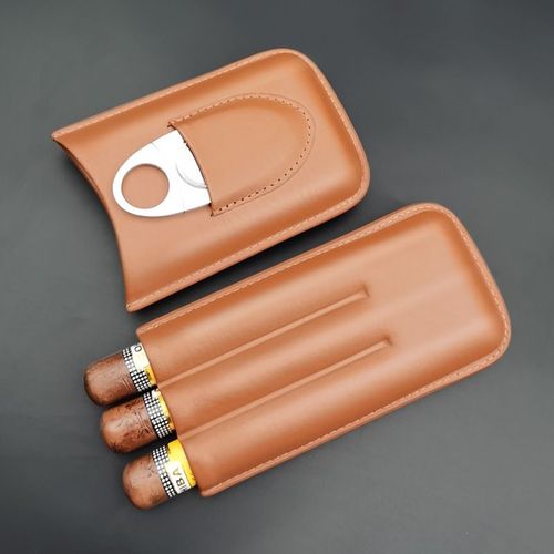 Étui à cigares en Cuir Cave à cigares de Voyage pour 3 cigares avec Coupe Cigare