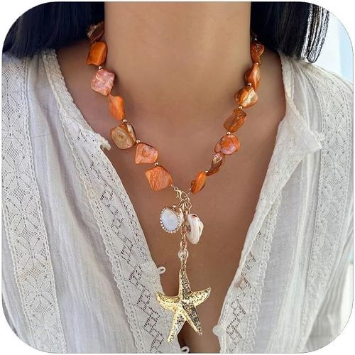 Collier Et Bracelet En Perles Épaisses Pour Femme, Bijoux Bohème, Coquillage, Étoile De Mer, Plage, Vacances, Ras Du Cou, Perles D'eau Douce, Accessoires Côtiers D'été