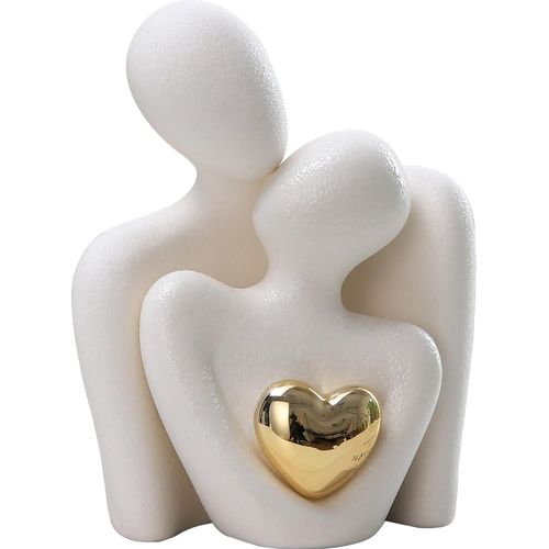 Sculpture de couple romantique en forme de c?ur ¿ Figurine d'amour abstraite en céramique, décoration d'intérieur, cadeau pour couple, anniversaire de Saint-Valentin (blanc avec c?ur rouge, grand : 4