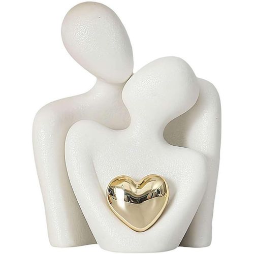Statue de couple romantique, sculpture d'expression du lien du c?ur, sculpture d'amour, décoration de mariage pour la maison, le salon, la bibliothèque, la table basse (blanc L)