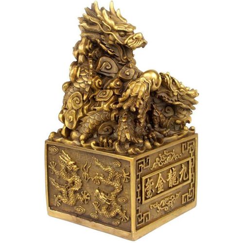 Statue de dragon chinois Feng Shui, en laiton pur, symbole du zodiaque chinois, sceau impérial doré, pour la décoration de la maison et du bureau, L