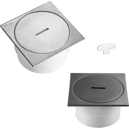 bonde de vidange carrée en acier inoxydable 304 avec bouchon fendu pour tuyau d'évacuation (acier brossé, tuyau 10 x 10 cm - 50/70 mm)