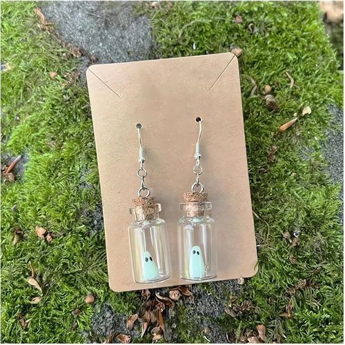 Collier « Adoptez Un Fantôme », Joli Mini Flacon En Verre Phosphorescent, Breloques Fantômes D'halloween, Décorations Gothiques, Bijoux, Boucles D'oreilles Étranges, Pendentif Médaillon, Décorations E