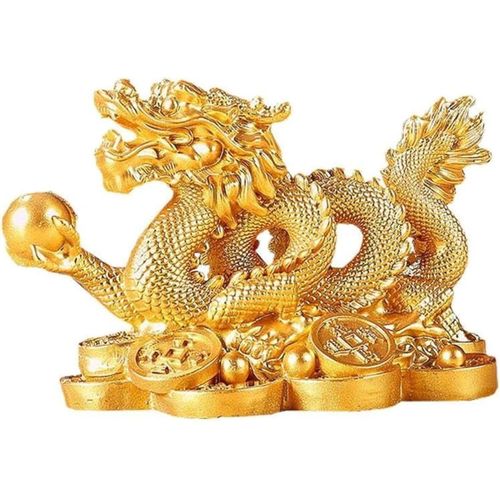 Statue de dragon, petite statue de dragon Feng Shui, figurines de dragon chinois 2024, sculpture de dragon du Nouvel An, ornement pour la richesse et la chance (or, 8 cm)