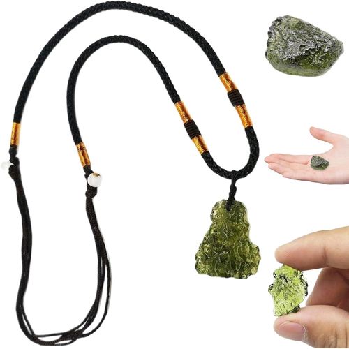 Collier En Moldavite, Pendentif En Cristal De Moldavite Vert Irrégulier Avec Cordon, Collier En Météorite Tchèque En Moldavite, Pierre Énergétique En Cristal Brut, Collier En Moldavite