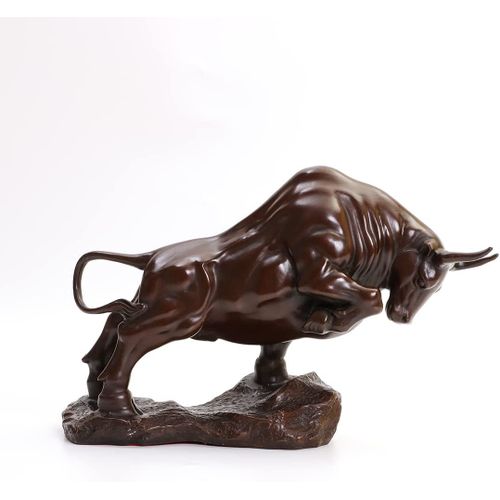 Grande statue de taureau en bronze, sculpture animale, figurine, art, décoration de table pour la maison ou le bureau, superbes cadeaux (35,1 cm L x 11,9 cm l x 23,1 cm H)