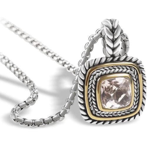 Collier Avec Pendentif En Zircone Cubique De 7 Mm Inspiré Du Créateur Pour Femme, Plaqué Or 18 Carats, Colliers Bicolores En Forme De Câble De Blé