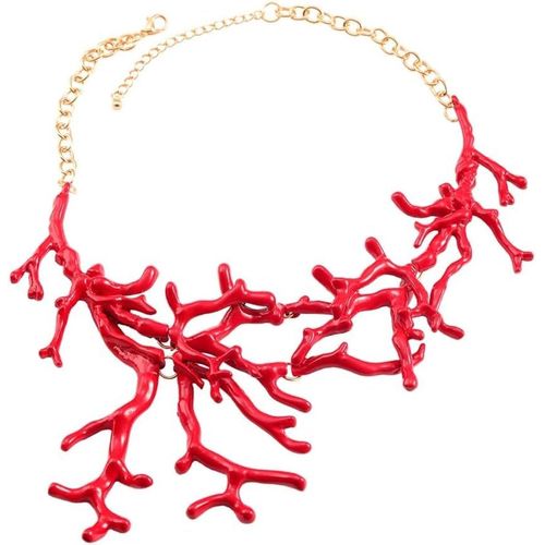 Collier Ras Du Cou Gothique Avec Pendentif En Corail Rouge Pour Femme, Élégant Et Long Bijou