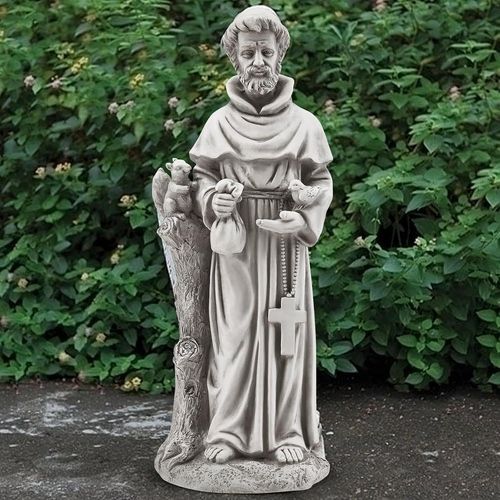 Statue De Saint François D'assise Pour L'extérieur Avec Mangeoire À Oiseaux, 63 Cm De Hauteur, Statue De Jardin De Saint François, Sculpture Religieuse Décorative Pour Patio Et Pelouse.
