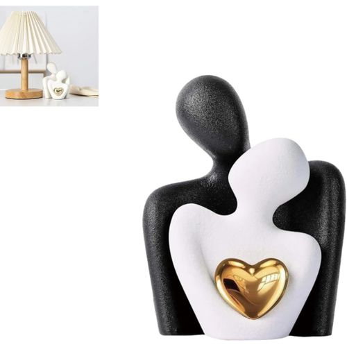 Sculpture D'expression De Lien De C?Ur Doré, Figurines De Couple Romantique En Porcelaine, Décorations Esthétiques Noires, Sculptures De Couple Enlacé Ou Table Basse De Salon, Chambre À Coucher, Burea