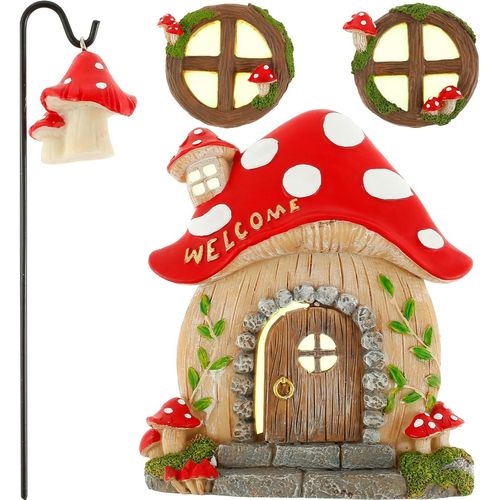 Ensemble De Porte De Fée En Résine, Miniature De Porte De Fée De Jardin Avec Lampe À Paillettes, Fées Lumineuses Endormies, Fenêtre Et Porte Phosphorescentes Pour Arbre, Cour, Extérieur (Coloré)
