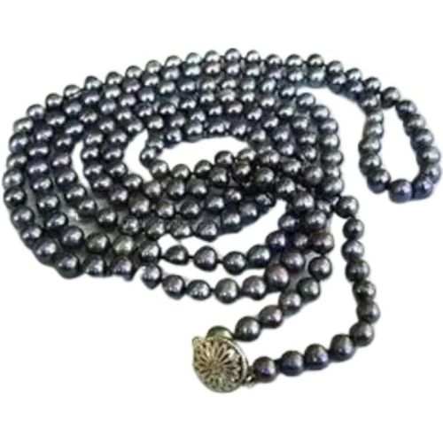 Collier De Perles De Culture D'eau Douce Noires Naturelles De Tahiti De 6 À 7 Mm, Long De 127 Cm
