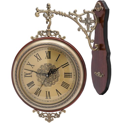 Horloge murale double face, horloge murale de jardin double face vintage 12 pouces horloge murale industrielle vintage à deux côtés à suspendre au mur horloge murale ronde à deux faces horloge de stat
