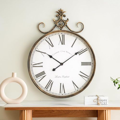 Horloge murale dorée, 58 x 79 cm, grande horloge vintage antique pour salon et chambre, cadre en métal