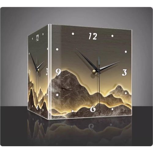 Horloge murale double face, horloge murale d'angle moderne avec lumière, horloge murale d'angle à montage mural, paysage de montagne, pour salon, coin, couloir, hall d'hôtel (15,7 pouces)