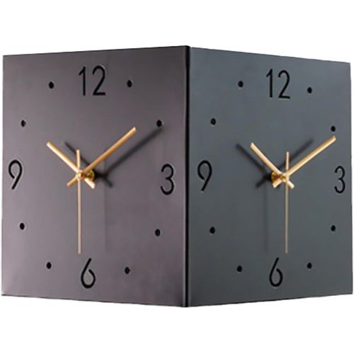 Horloge murale d'angle double face, horloge murale d'angle décorative moderne, horloge murale numérique carrée silencieuse, horloge murale lumineuse à capteur pour décoration de salon, noire