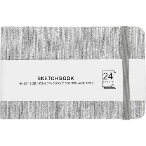 Carnet De Croquis Aquarelle 5,5 X 3,5, 24 Feuilles De Papier Aquarelle 300 G/M², Sans Acide, Couverture Rigide, Gris Clair