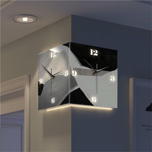Horloge murale d'angle moderne double face avec lumière, multifonctionnelle, idéale pour salon, couloir, hôtel (11,8 pouces)