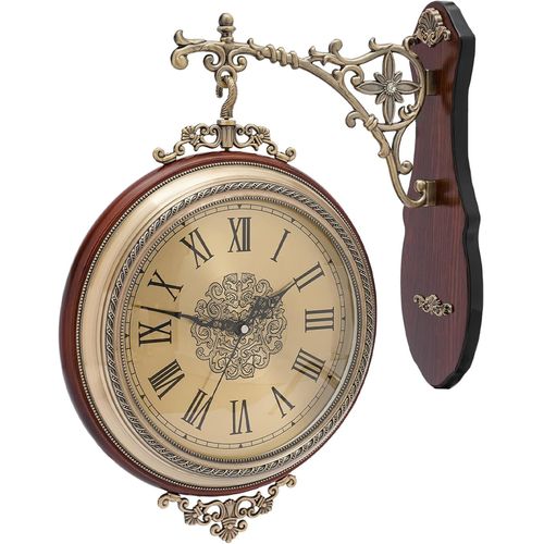 Horloge murale double face, horloge à quartz vintage silencieuse, horloge ronde de 30,5 cm, horloge murale classique à deux faces en fer forgé, horloge murale de style antique, décoration murale de ga