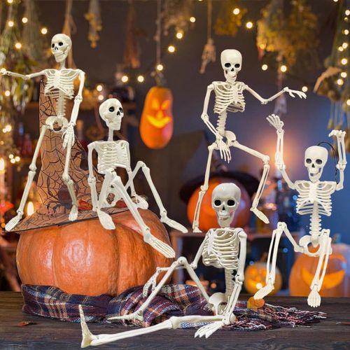 Décorations de squelette d'Halloween, squelette suspendu à articulations mobiles de 40 cm, décorations d'Halloween effrayantes, décoration réaliste d'os humains pour intérieur, extérieur, jardin, pati