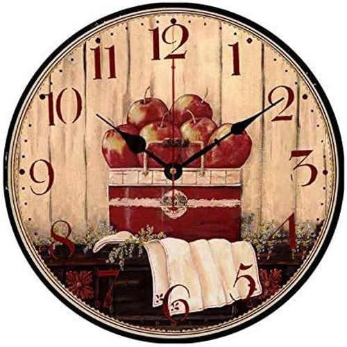 Horloge suspendue en forme de panier de pommes rouges, décoration pour cuisine, chambre à coucher, salon, convient pour un style nautique ou campagnard, 10 pouces