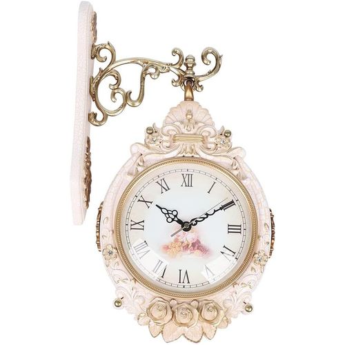 Horloge murale rétro double face, style vintage en métal, 30 x 12 x 53 cm, rotation à 360 degrés, style antique, pour salon, chambre, cuisine, café, hôtel