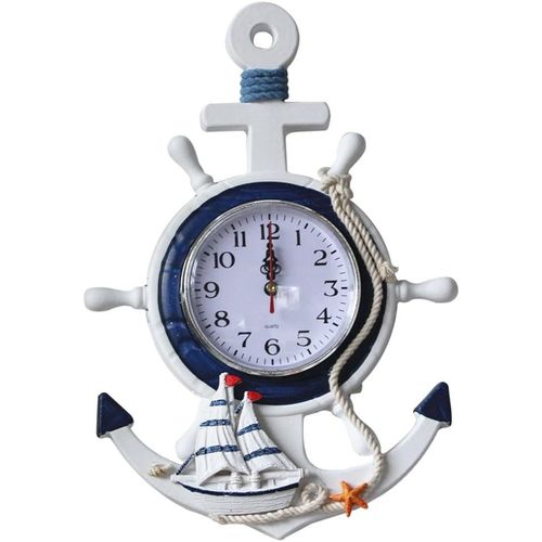 Horloge ancre thème plage mer roue nautique gouvernail volant décoration tenture murale décoration