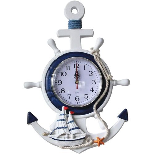 Horloge d'ancre de style méditerranéen Thème de la mer de plage Roue nautique Gouvernail Volant Décor Horloges extérieures Horloge d'ancre, Horloge murale Horloge d'ancre de style méditerranéen
