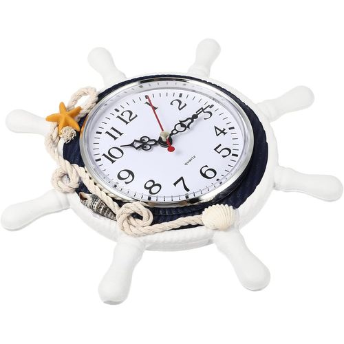 Horloge murale nautique silencieuse avec roue décorative et corde (couleur aléatoire)