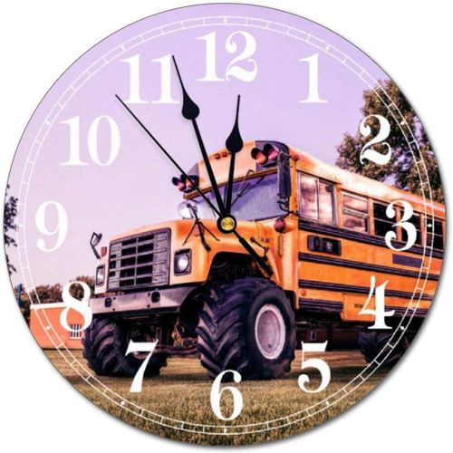 Horloge murale ronde en PVC avec grande roue, motif bus scolaire, pour la décoration de la maison ou du bureau, 30,5 cm