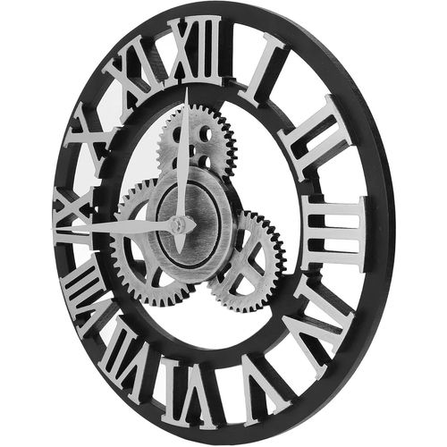 Horloge murale rustique vintage avec chiffres 3D, en bois de haute qualité, engrenages industriels pour salon, bureau, décoration, horloge mobile, ligne Angleterre (argent)