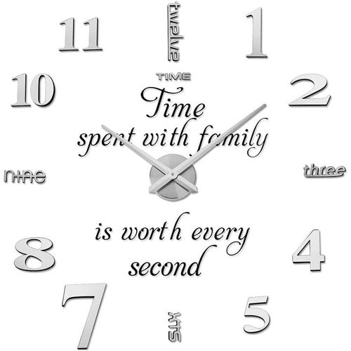 Grande horloge murale 3D sans cadre, horloge murale DIY avec surface miroir autocollante, horloge créative minimaliste sans cadre, horloge murale facile à coller pour la maison, le salon, la chambre à