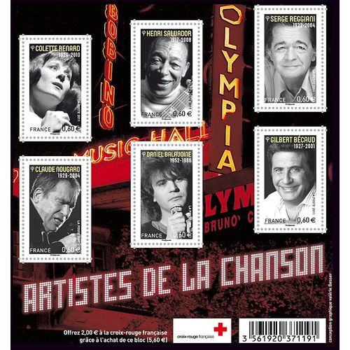 Chanteurs : Colette Renard, Henri Salvador, Serge Reggiani, Claude Nougaro, Daniel Balavoine, Gilbert Bécaud Feuillet 4605 Année 2011 N° 4605 4606 4607 4608 4609 4610 Yvert Et Tellier Luxe