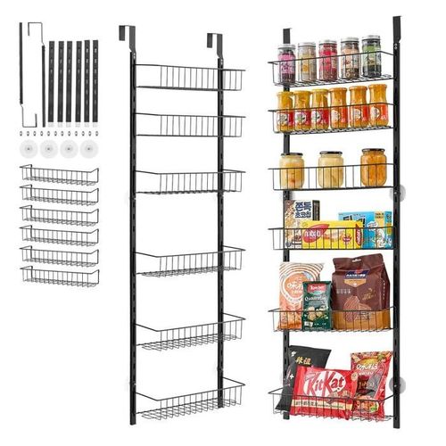 Organisateur De Garde-Manger À Suspendre Sur La Porte-Vevor-Étagère À Épices Murale Réglable-6 Niveaux-Noir