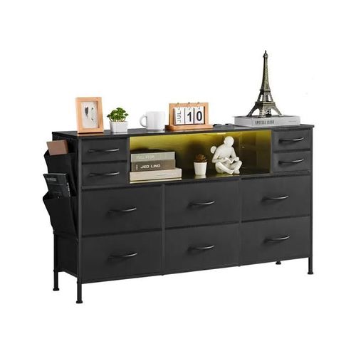 Commode Haute En Tissu À 10 Tiroirs-Vevor-Meuble De Rangement Avec Bacs Tissu-Pour Chambre, Couloir, Noir