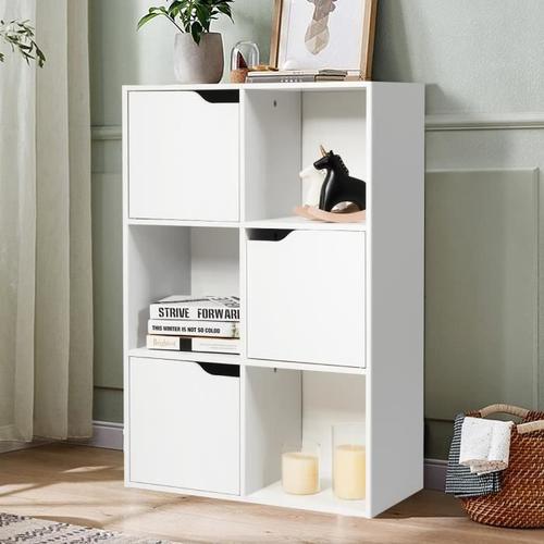 Costway Meuble De Rangement Casier Avec 6 Compartiments 60x29x90cm 3 Ouvert Et 3 Avec Porte, Pour Salon, Chambre, Bureau Etc. Blanc