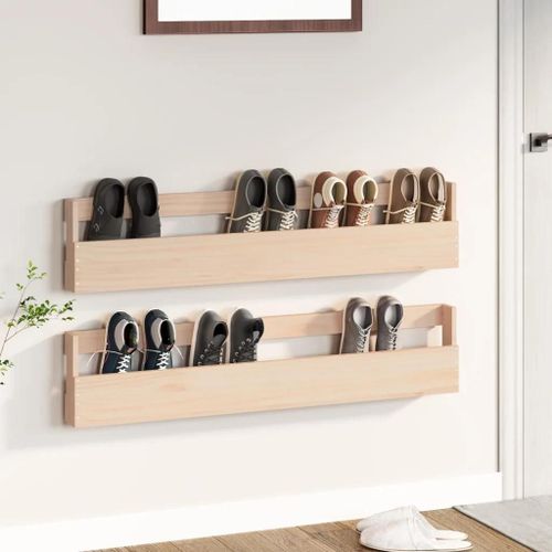 Étagères À Chaussures Murales 2 Pcs 110x9x23 Cm Pin Massif