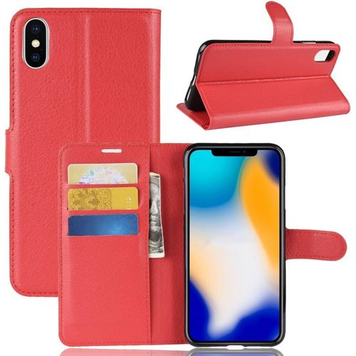 Coque Iphone Xs Max, Antichoc Portefeuille Étui Housse En Cuir À Rabat Flip Cover Case Avec Silicone Bumper, Porte Carte, Béquille, Chiusura Magnetica Pour Apple Iphone Xs Max Smartphone, Rouge