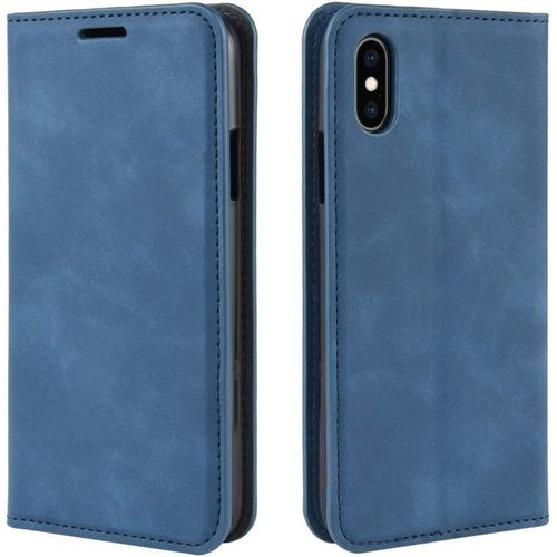 Coque Pour Iphone Xs Max, Antichoc Étui Housse En Cuir À Rabat Flip Cover Case Portefeuille Avec Porte Carte, Béquille, Fermeture Magnétique Pour Apple Iphone Xs Max, Bleu